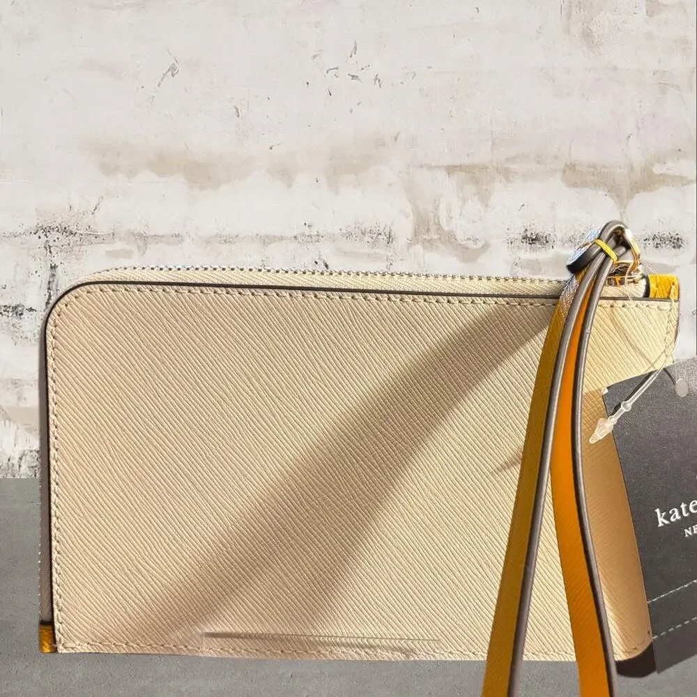 Kate Spade $99 Lucy Bicolor L-Zip Wristlet in Daffodil NWT